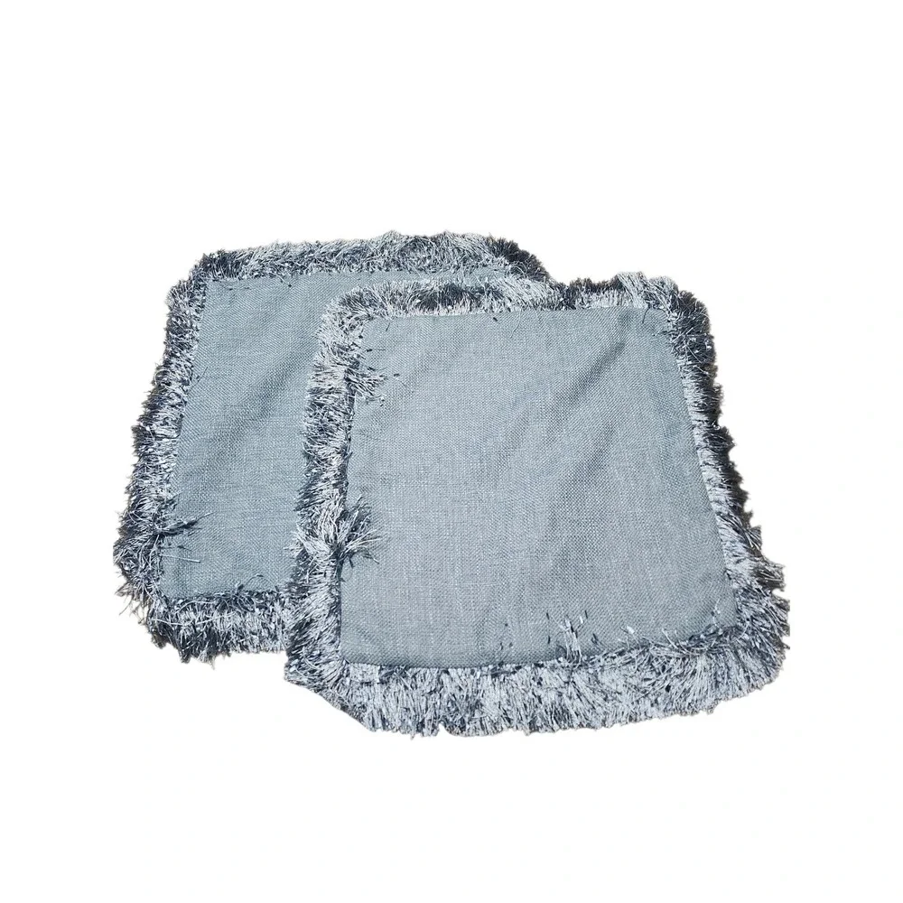 Pier‎ 1 Teal Blue Fringed Throw Pillow Shams 19x19 Square Textured Set of 2